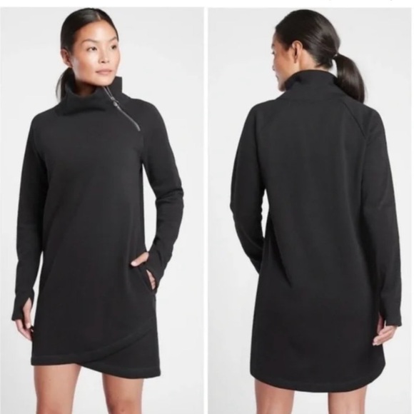 Athleta Dresses & Skirts - NWT // Athleta Cozy Karma Dress Asym Sweatshirt Dress // Black